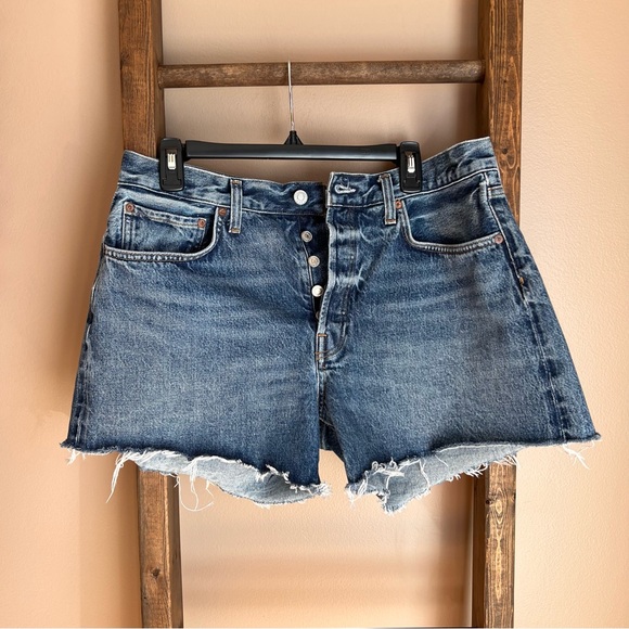 AGOLDE Distressed Cutoff Denim Shorts with Button Fly - Medium Blue - Picture 4 of 4